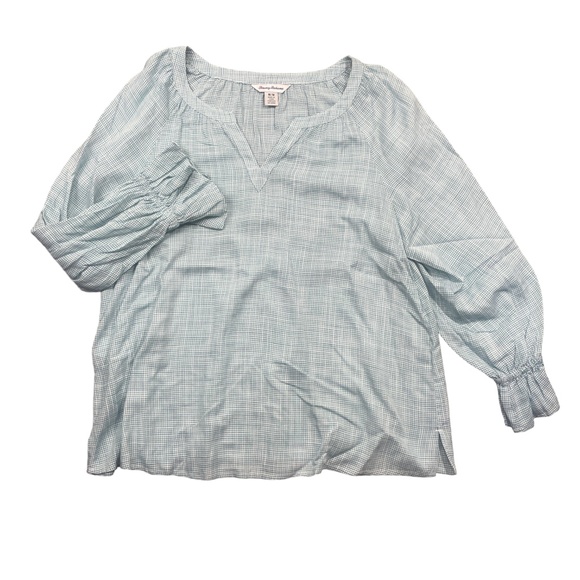 Tommy Bahama Medium Ladies 3/4 Sleeve Green White Blouse Rayon - Picture 3 of 5